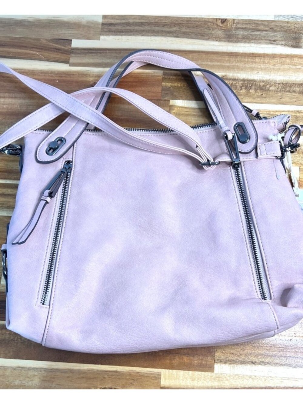 Jessica Simpson Roxanne Satchel pink double handles shoulder strap zippers - Picture 6 of 16